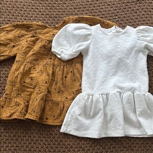 Zara White and brown Kids Dress Set